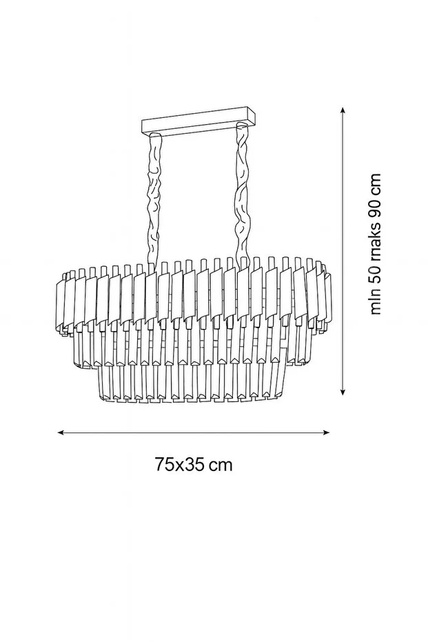 Palmira 75x35 Cm Kristal Taşlı Lüks Yemek Masası Üstü Avize 6'lı - (SİYAH-KROM)